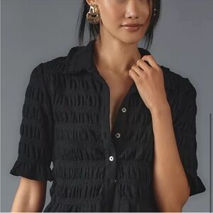 Maeve black smocked button down shirt (size small)